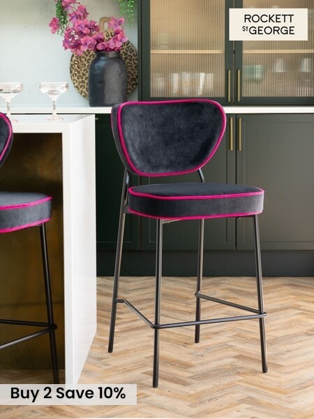 Rockett St George Charcoal Grey and Pink Velvet Perfect Bar Stool (F70508) | £195