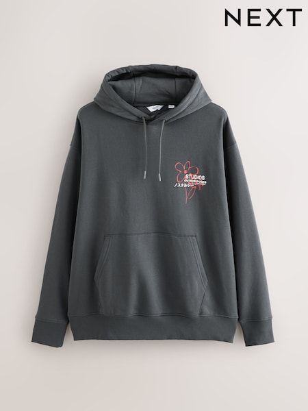 Slate Grey Graphic Print Hoodie (F70512) | £36