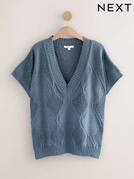 Blue Argyle Open Knit Tank Cover-Up (F70544) | £38