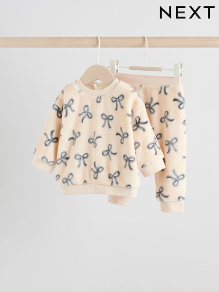 Black/White Soft Velour Bow Print Jumper and Trousers Set (0mths-2yrs) (F70561) | £14 - £16