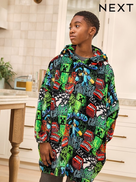 Black Minecraft Fleece Blanket Hoodie (5-16yrs) (F70568) | £23 - £30