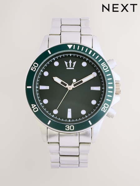 Silver Tone/Green Bracelet Watch (F70672) | £50