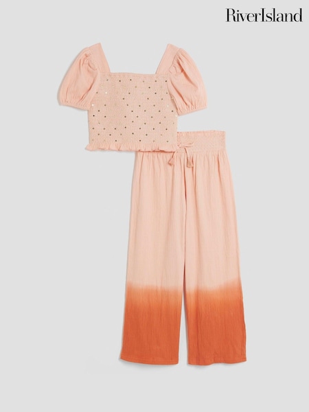 River Island Orange Girls Lurex Shirred 100% Cotton Top Set (F70698) | £28