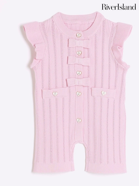 River Island Pink Baby Girl Pointelle Romper Set (F70709) | £24