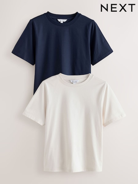Ecru/Navy Supima Short Sleeve T-Shirts 2 Pack (F70725) | £37