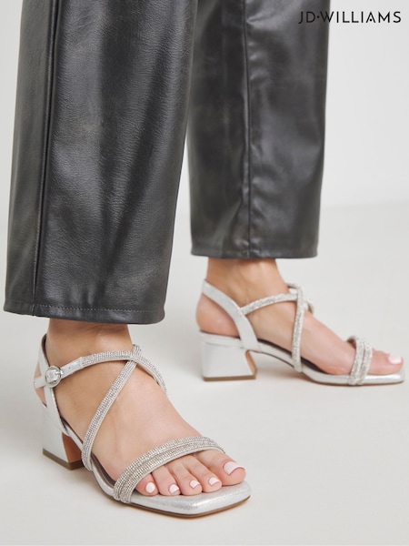 JD Williams Silver Extra Wide Fit Heeled Strappy Sandals In Wide Fit (F70809) | £38