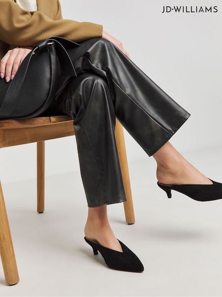 JD Williams Black Wide Fit Anthology Real Suede Mule Kitten Heel Shoes In Standard Fit (F70830) | £55