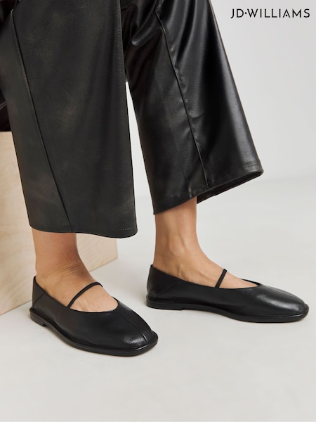 JD Williams Black Wide Fit Soft Flat Mary Jane Shoes In Wide Fit (F70842) | £39
