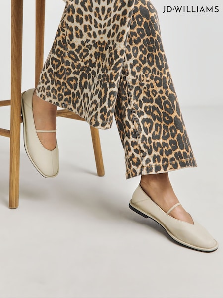 JD Williams Natural Wide Fit Soft Flat Mary Jane Shoes In Wide Fit (F70844) | £39
