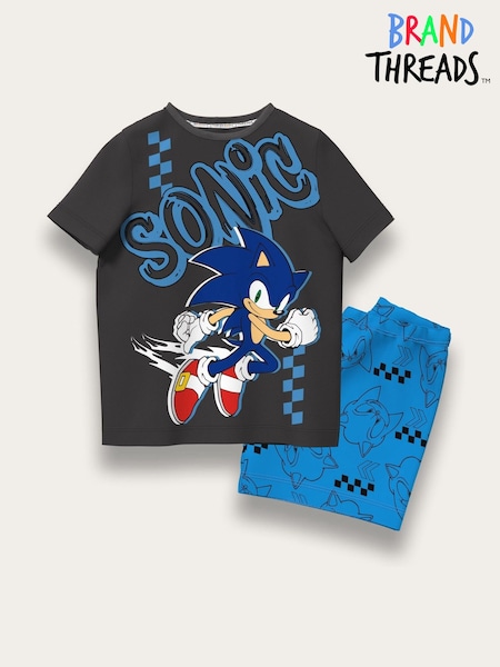 Brand Threads Black 100% Cotton Sonic The Hedgehog Short Pyjama Set (F70868) | £18