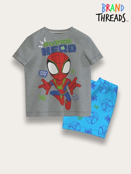 Brand Threads Grey/Blue Spidey and His Amazing Friends Short 100% Cotton Pyjama Set (F70872) | £18