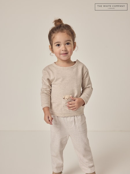 The White Company 100% Cotton Bear Sweatshirt & Stripe White Trousers (F70934) | £40