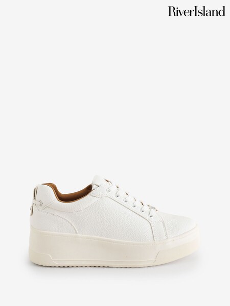 River Island White Lace-Up Flatform Trainers (F70950) | £38