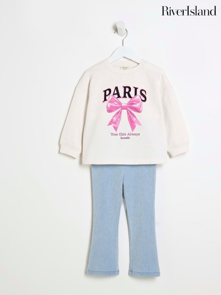 River Island Cream Girls Bow Sweater Set (F70983) | £24