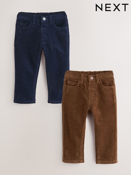 Navy/Tan Brown Corduroy Trousers 2 Pack (3mths-7yrs) (F70989) | £20 - £24