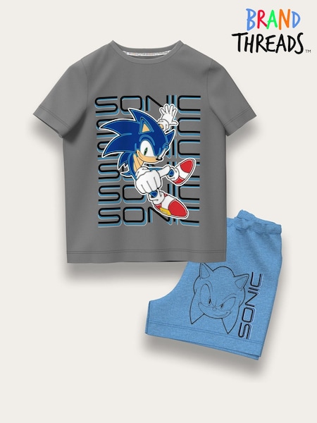 Brand Threads Grey 100% Cotton Sonic The Hedgehog Top and Short Set (F71000) | £22