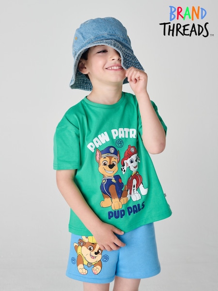 Brand Threads Green & Blue Paw Patrol 100% Cotton Top and Short Set (F71006) | £20