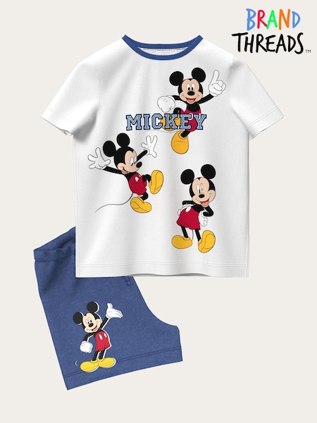 Brand Threads White & Blue Mickey Mouse 100% Cotton Top and Short Set (F71008) | £20