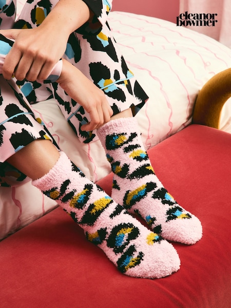 Eleanor Bowmer Pink Leopard Cosy Socks 2 Pack (F71132) | £10