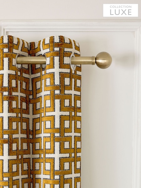 Gold/Natural Collection Luxe Heavyweight Velvet Geometric Eyelet Lined Curtains (F71144) | £200 - £400