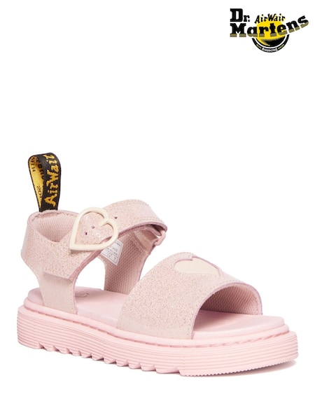 Dr. Martens Pink Junior Marlowe Hearts Glitter Leather Sandals (F71154) | £60