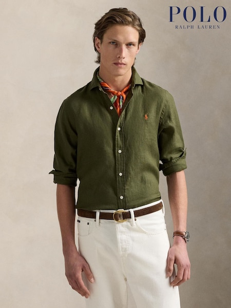 Polo Ralph Lauren Green Custom Fit Linen Shirt (F71341) | £169