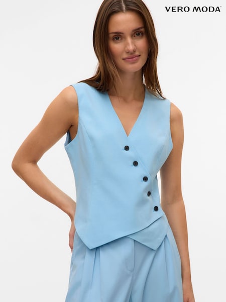VERO MODA Blue Asymetric Button Waistcoat (F71403) | £38