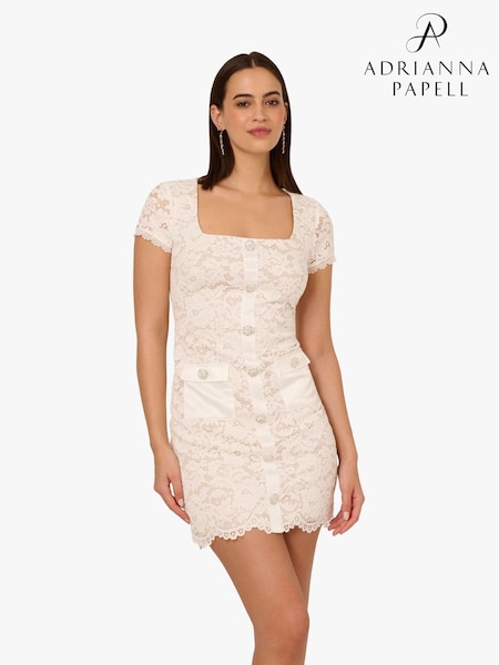 Adrianna Papell Corded Lace White Short Dress (F71416) | £169
