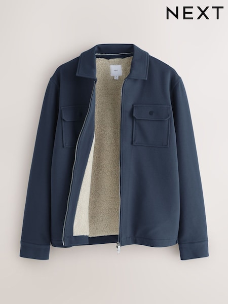 Navy Blue Non-Hooded Borg Fleece Lined Shacket (F71472) | £62