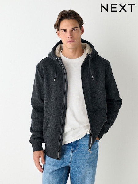 Grey Marl Borg Fleece Lined Full Zip Hoodie (F71480) | £55