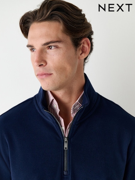 Navy Blue Soft Touch Quarter Zip Neck Fleece (F71482) | £36