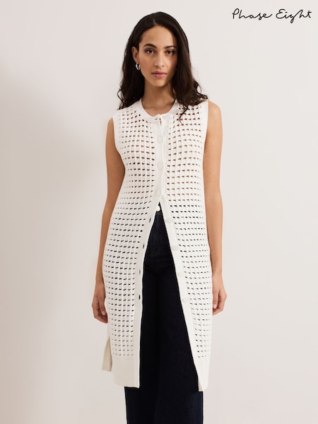 Phase Eight White 100% Cotton Polly Crochet Cardigan (F71517) | £119