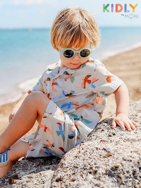 KIDLY BY MORI Cream Bird Print  Cotton Muslin Shorts (F71529) | £22