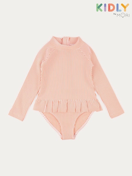 MORI Pink Seersucker Long Sleeve Swimsuit (F71543) | £22