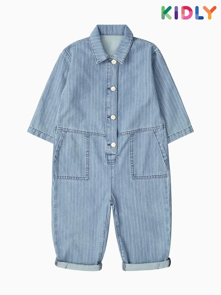KIDLY BY MORI Blue Denim Pinstripe Jumpsuit (F71550) | £38