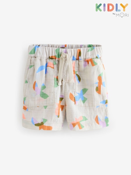 KIDLY BY MORI Cream Bird Print Cotton Muslin Short (F71574) | £22