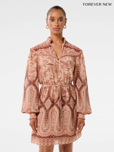 Forever New Brown Sonny Petite Printed Mini Dress (F71576) | £110