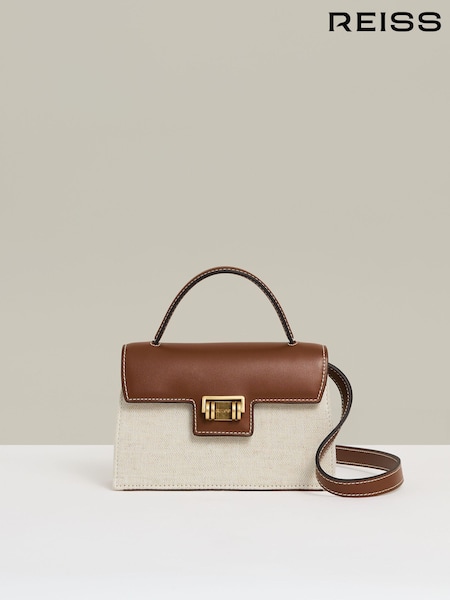Reiss Neutral Kinsley Linen Canvas Top Handle Bag (F71618) | £56