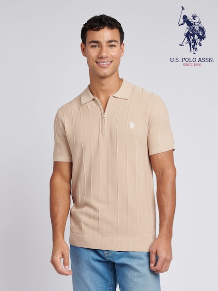 U.S. Polo Assn. Natural Mens Zip Knit  Polo Shirt (F71649) | £70