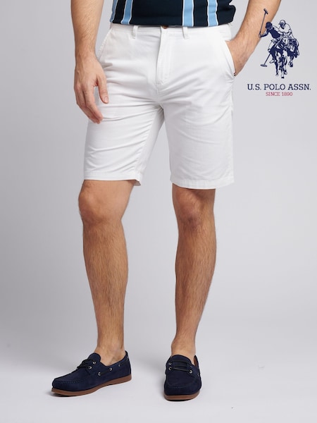 U.S. Polo Assn White Mens Linen Blend Chino Shorts (F71652) | £60