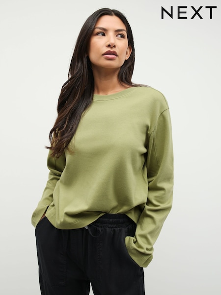 Olive Green Interlock Long Sleeve Crew Neck T-Shirt (F71712) | £18