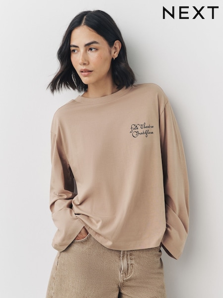 Mocha Brown Graphic Long Sleeve Relaxed T-Shirt (F71723) | £14