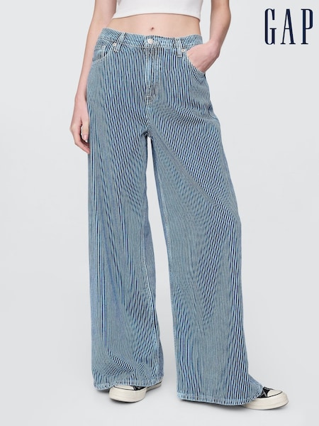 Gap Blue Stripe Mid Rise UltraSoft Baggy Jeans (F71738) | £55