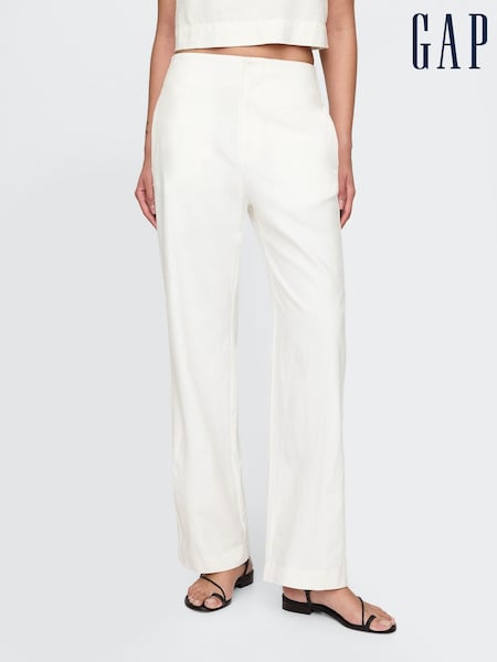 Gap White Straight Leg Heavyweight Linen-Blend Trousers (F71740) | £60