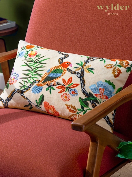 Wylder Multicolour Sittacula Embroidered Polyester Filled Cushion (F71775) | £30