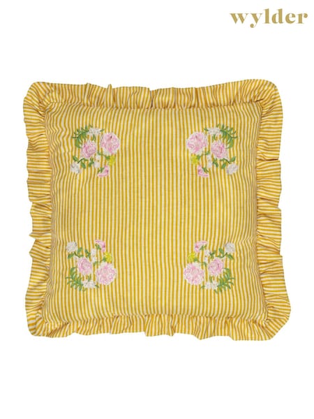 Wylder Yellow Martha Embroidered Ruffle Polyester Filled Cushion (F71787) | £26