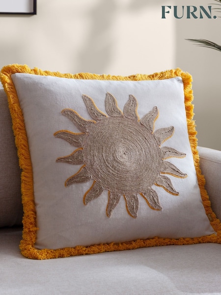 Furn Yellow Sun Embroidered Cushion (F71789) | £22