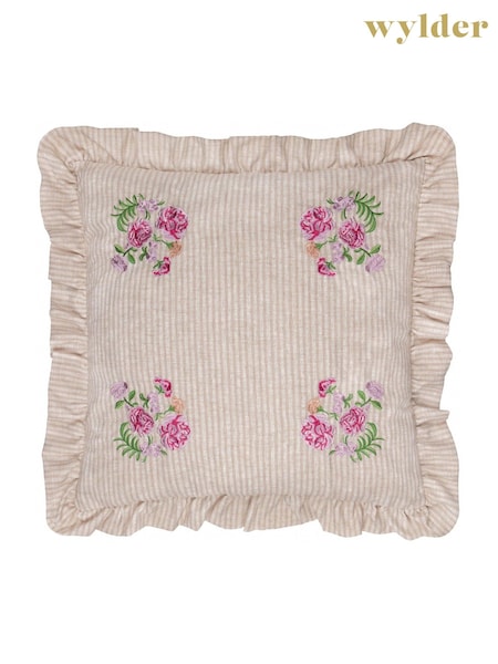 Wylder Pink Martha Embroidered Ruffle Polyester Filled Cushion (F71792) | £26