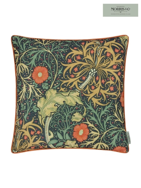 Morris & Co Indigo Seaweed Printed Piped Outdoor Cushion (F71793) | £22