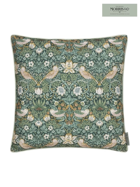 Morris & Co. Forest Green Strawberry Thief Piped Outdoor Cushion (F71802) | £22
